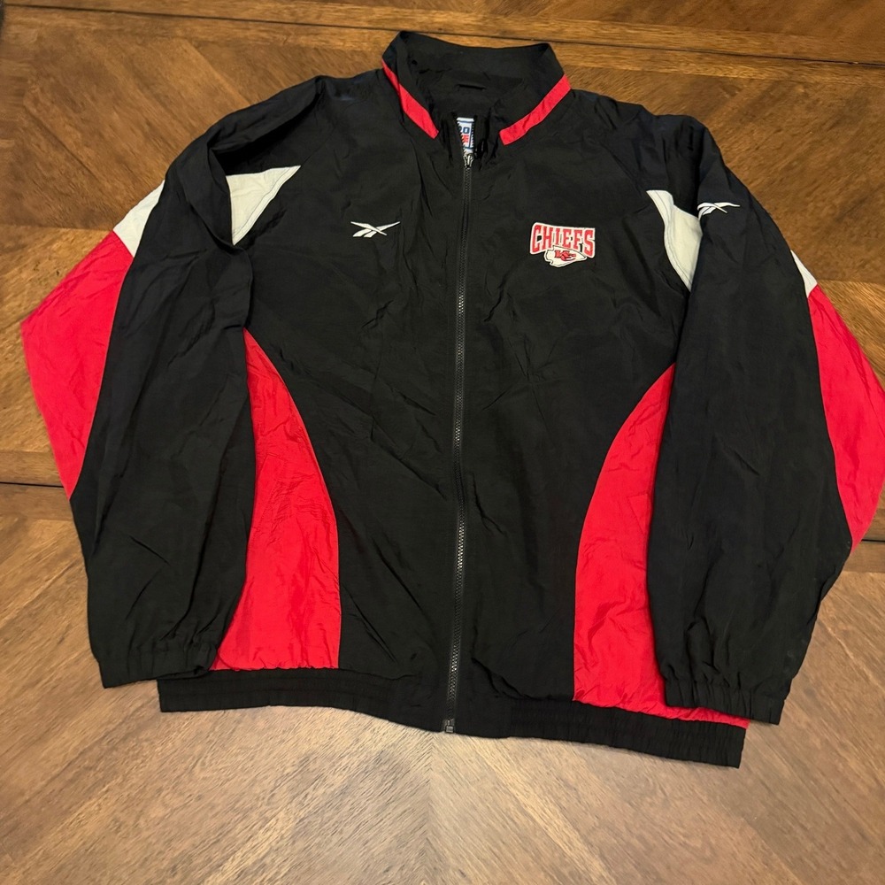 Vintage Reebok NFL Pro Line Kansas City Chiefs Windbreaker Jacket XXL Black Red